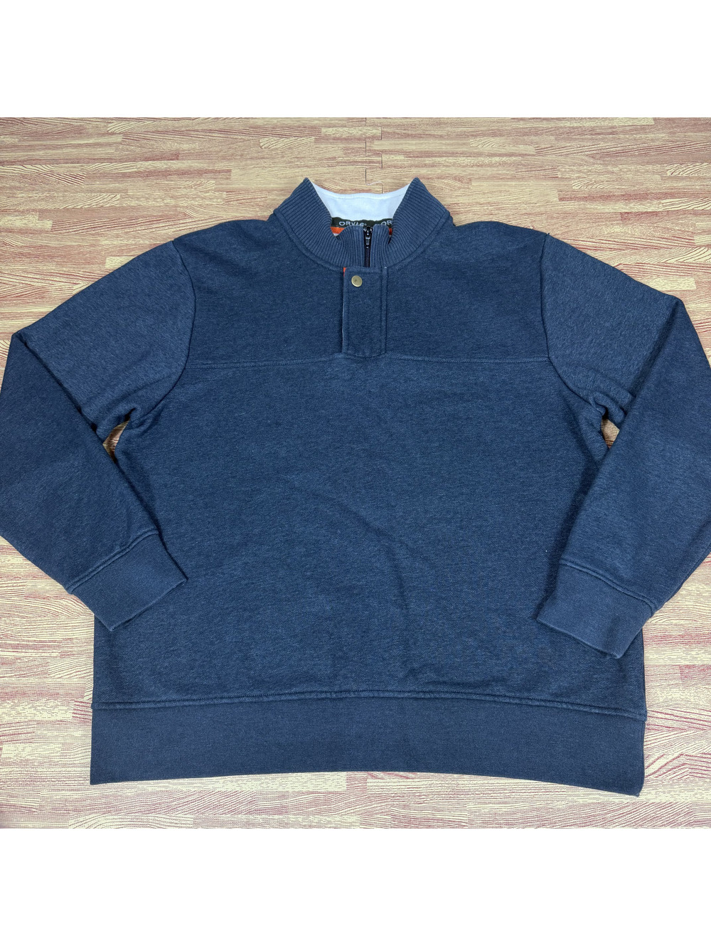 Orvis Men's Navy Blue Pullover Sweatshirt with Half-Zip and Snap Button